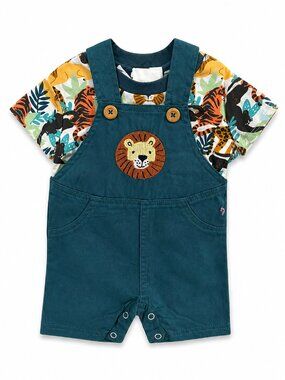 NWT Mick Mack Baby Boy 2 Piece Shortall Set Jungle Safari Outfit Size 0-3 Months